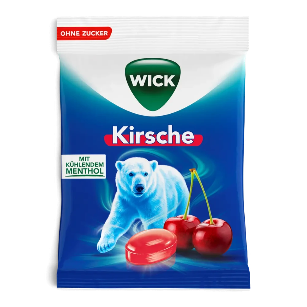 WICK Kirsche Hustenbonbons mit Eukalyptus & Menthol ohne Zucker 72 g