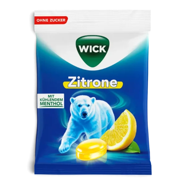 WICK Zitrone Hustenbonbons mit Menthol ohne Zucker 72 g