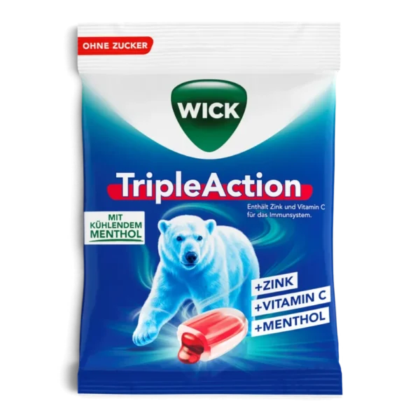 WICK TripleAction Menthol & Cassis ohne Zucker mit Vitamin C & Zink 72 g