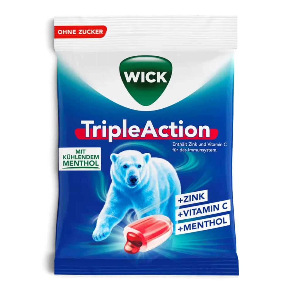 WICK TripleAction Menthol & Cassis ohne Zucker mit Vitamin C & Zink 72 g