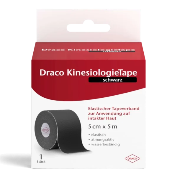 DRACO KinesiologieTape 5 cm × 5 m – elastisches Kinesiologie-Tape - Schwarz