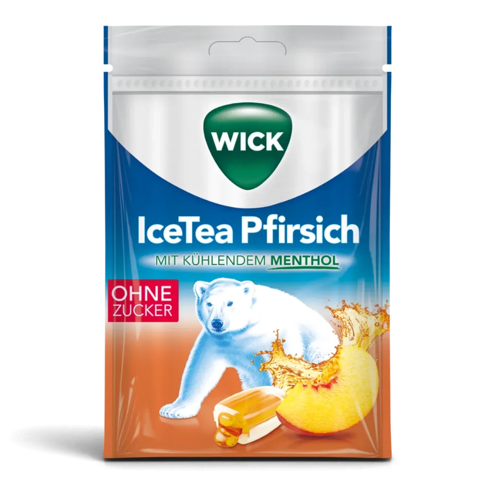 WICK IceTea Pfirsich Hustenbonbons ohne Zucker 72 g