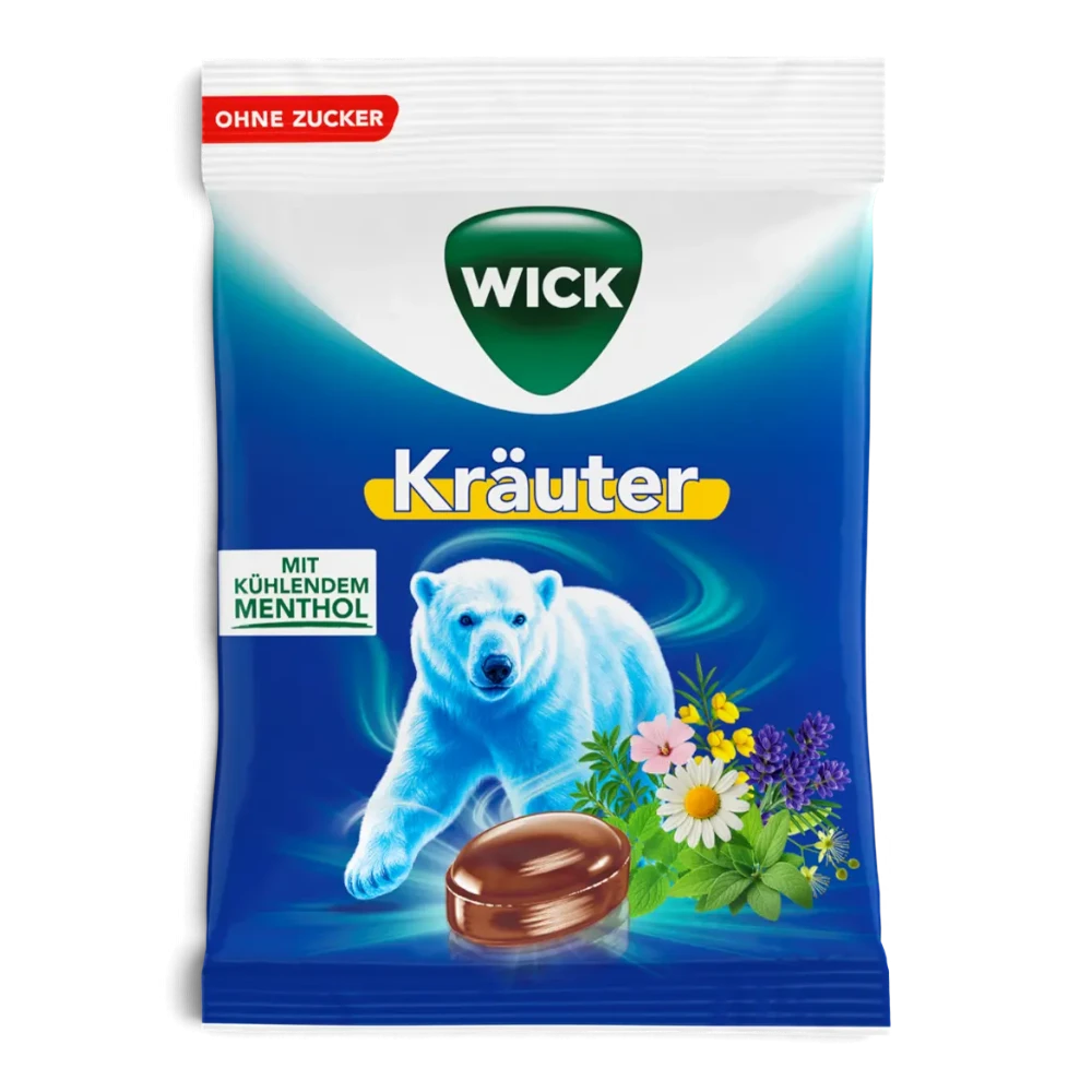 WICK Kräuter Hustenbonbons ohne Zucker mit Menthol 72 g