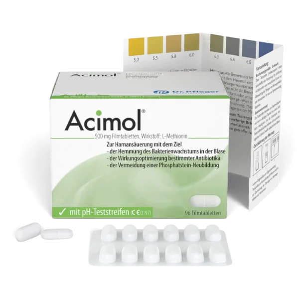 Acimol 500 mg 96 Filmtabletten mit pH-Teststreifen – Harnansäuerung mit L-Methionin